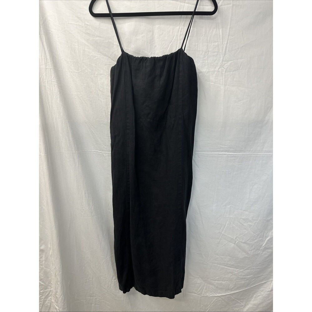 DONNI. Jet Black 100% Linen Spaghetti Dress M Medium - Picture 2 of 4